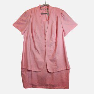 White Stag Womens 22W/24 Pink midi Dress feminine Embroidery Rayon office modest